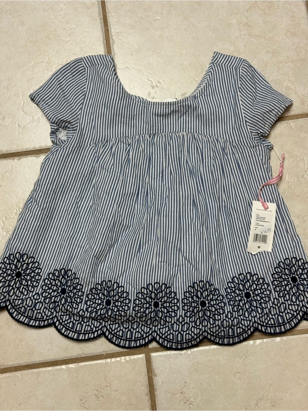 Vineyard Vines Navy and White Striped Girls' Scallop Hem Top